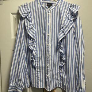 Who what where Ruffle Shirt Blue & White XXL